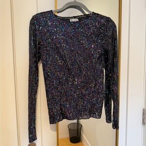 Free People Black and Purple Sequin Long Sleeve Top